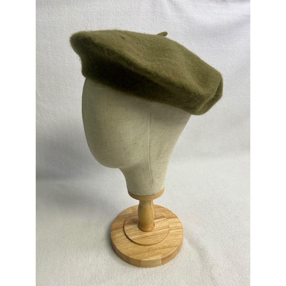 Parisian Dark Academia Womens OS Olive Green Wool Blend Classic Beret